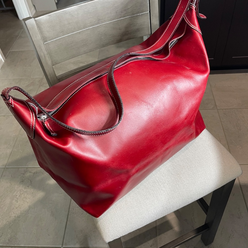 J. Jill Red Leather Weekender Travel Bag - Used